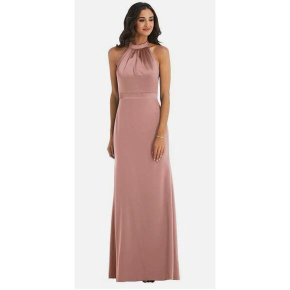 After Six NWT Sienna Pink Halter Neck Satin Chiffon Maxi Dress Formal Party 24W - Picture 1 of 7